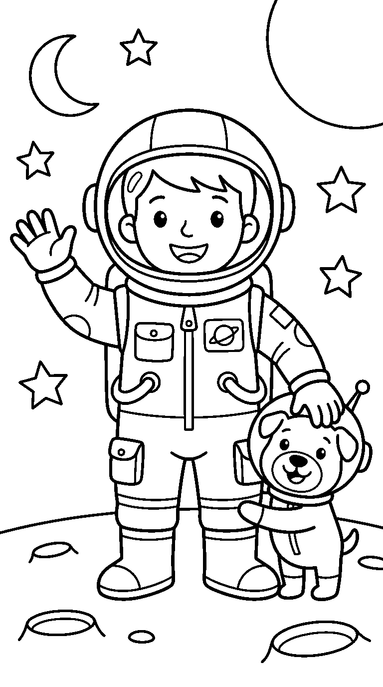 kleurplaat astronaut — met een diertje