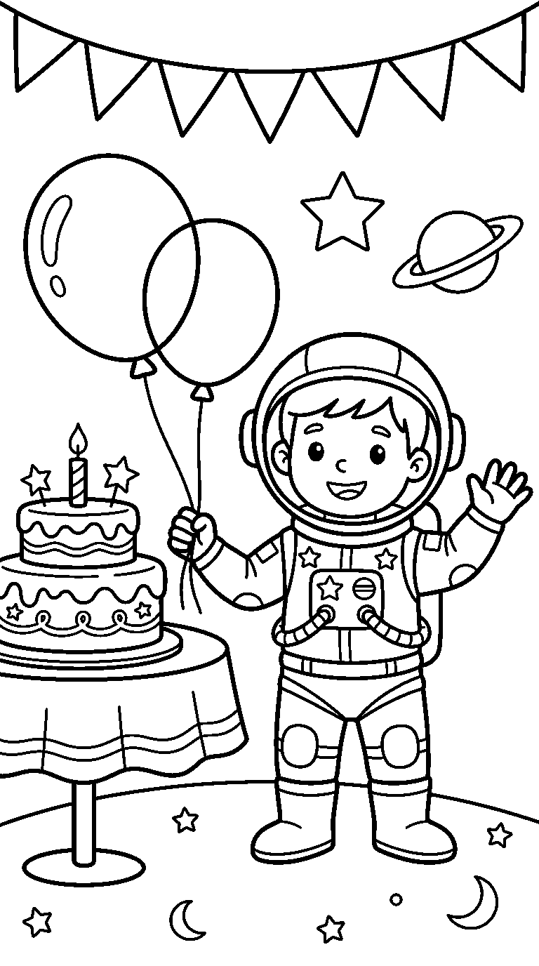 kleurplaat astronaut — op het feest