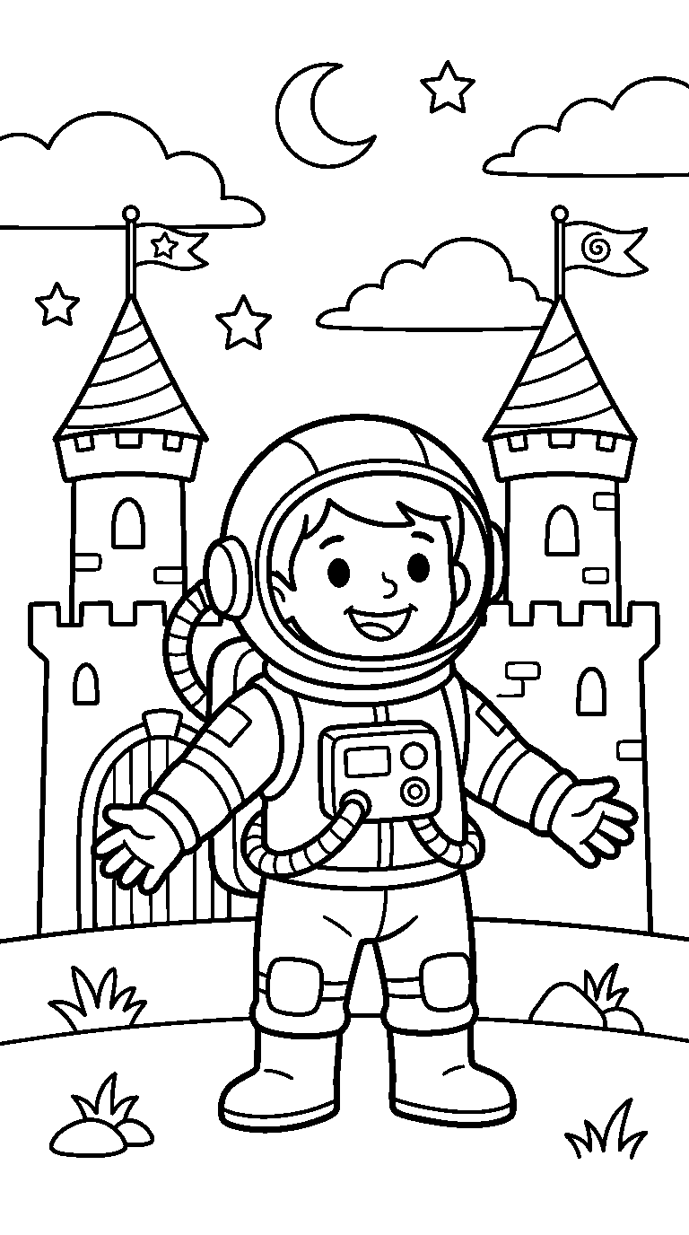 kleurplaat astronaut — bij het kasteel
