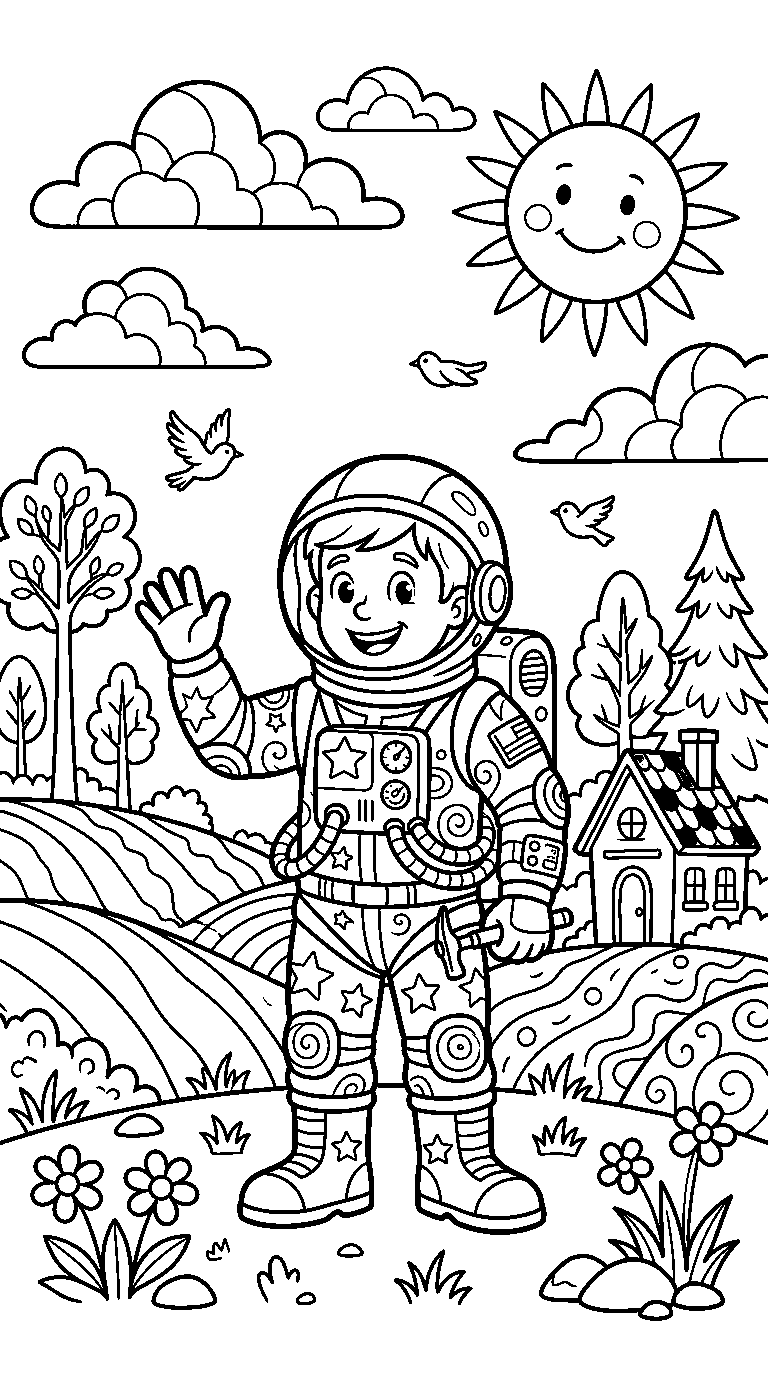 kleurplaat astronaut — in het landschap