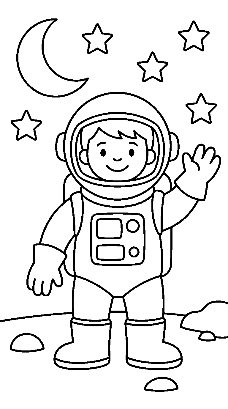kleurplaat astronaut — onder de sterren