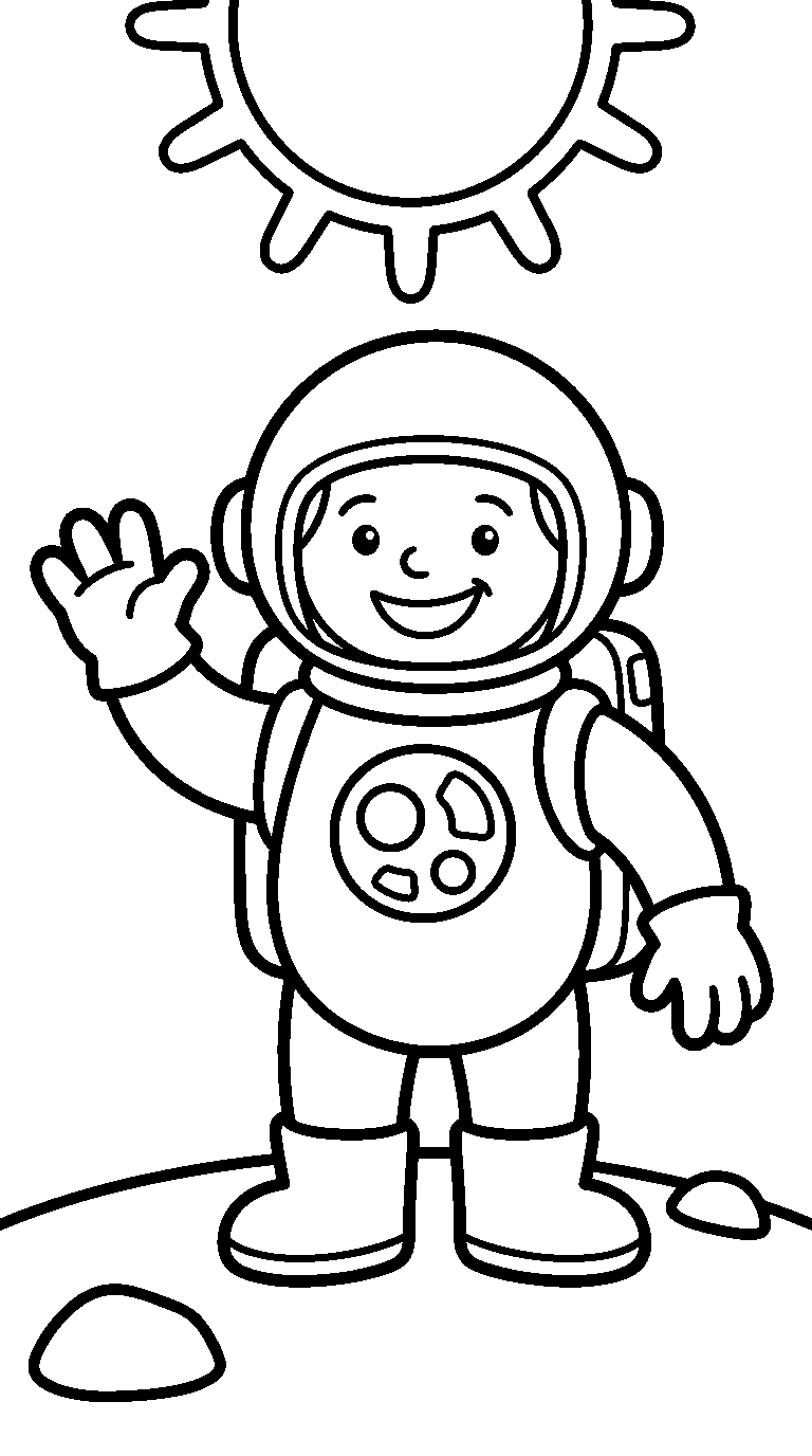 kleurplaat astronaut — zwaaiend