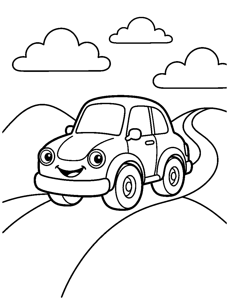 kleurplaat auto — over de heuvels
