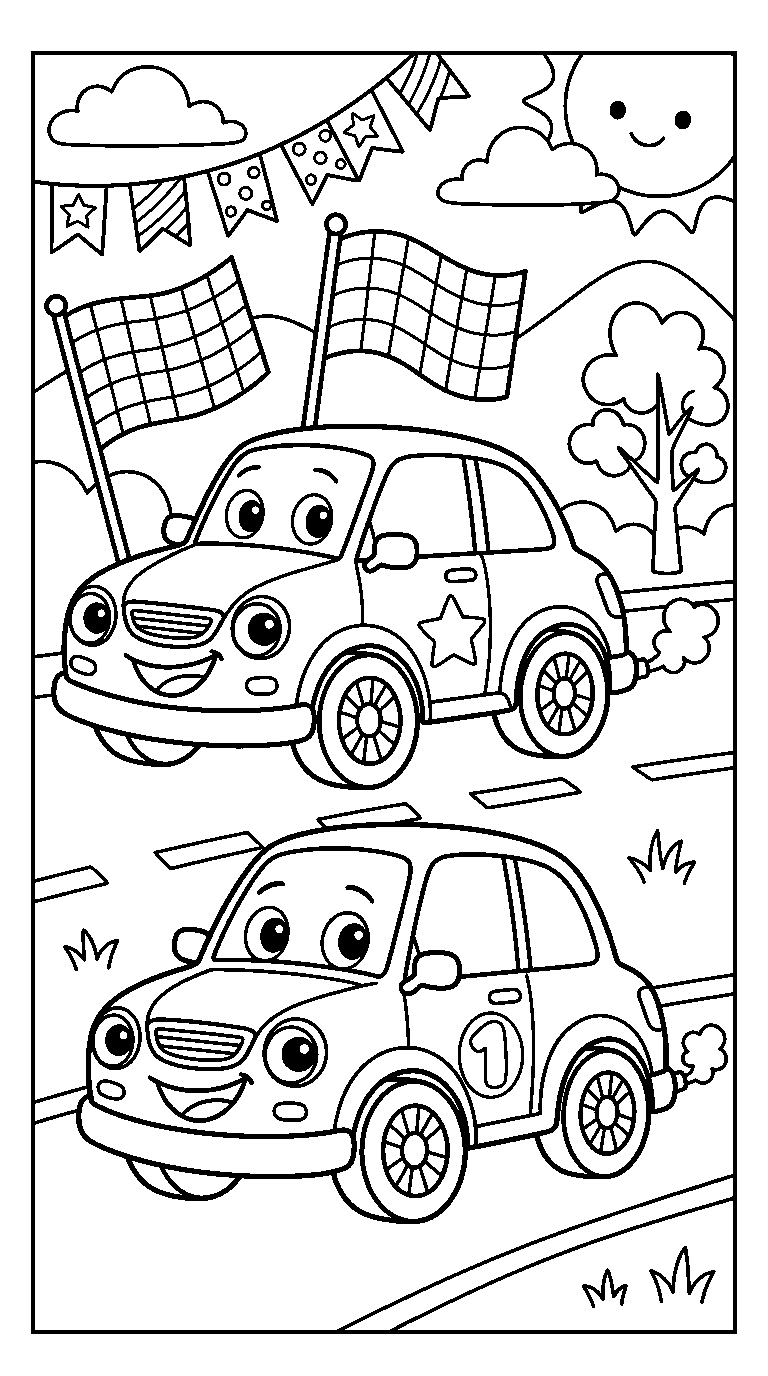 kleurplaat auto — de race