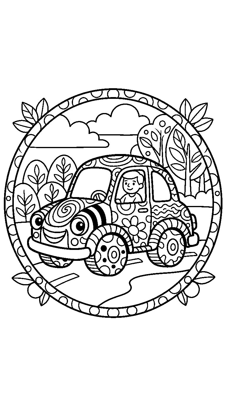 kleurplaat auto — met versiering
