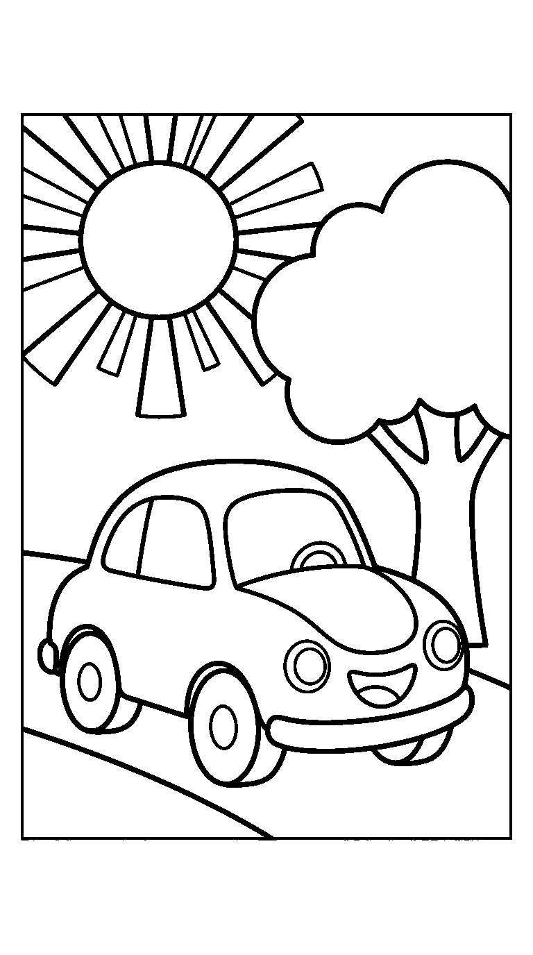 kleurplaat auto — op de weg
