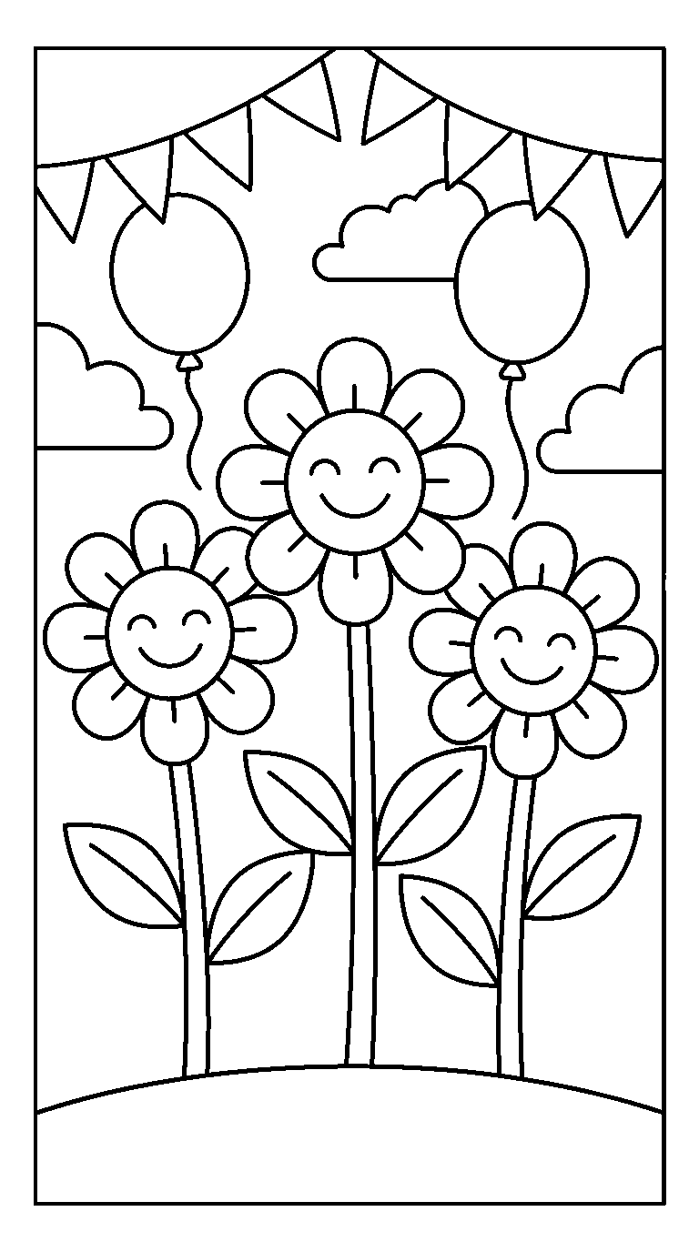 kleurplaat bloemen — met ballonnen