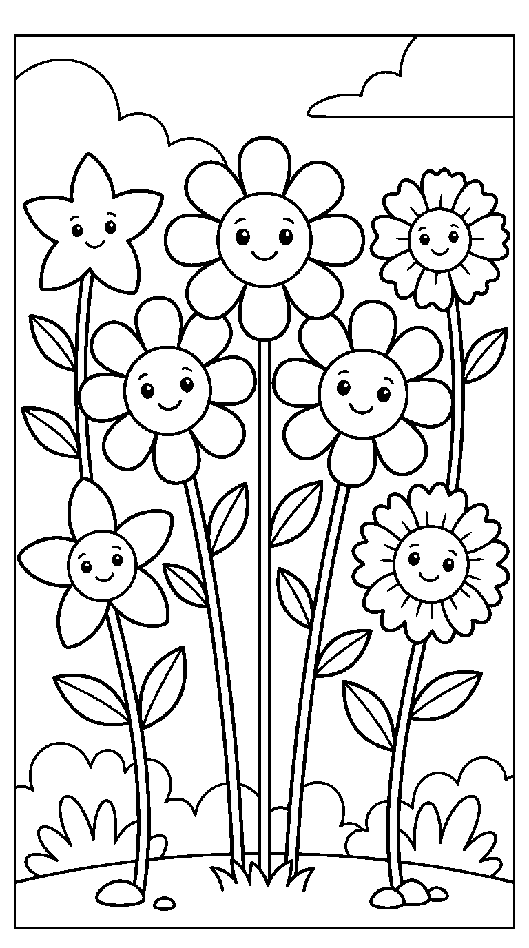 kleurplaat bloemen — tussen de bloemen