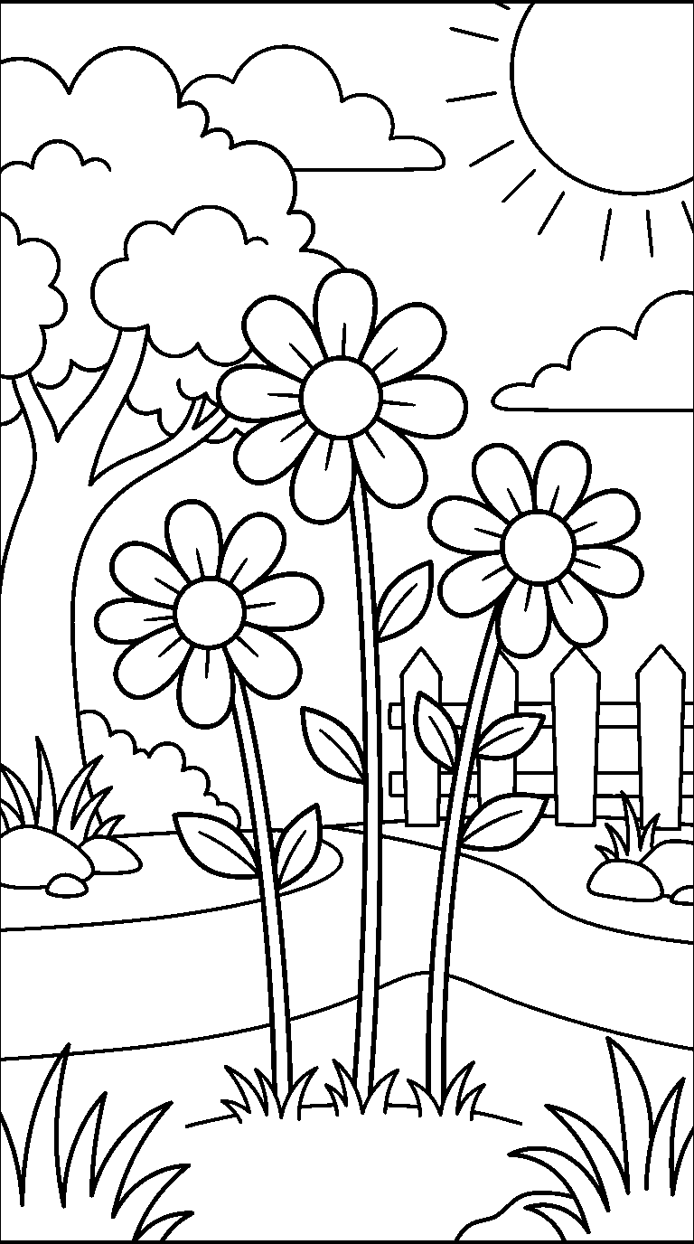 kleurplaat bloemen — buiten