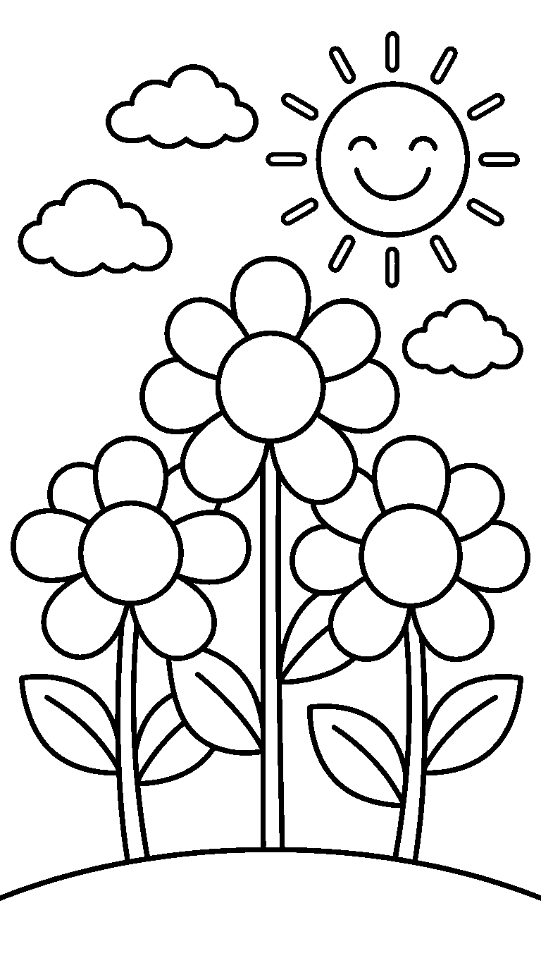 kleurplaat bloemen — onder de zon