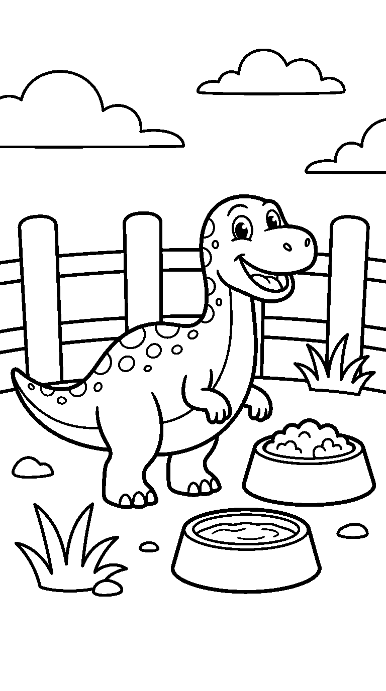 kleurplaat dinosaurus — bij het bakje