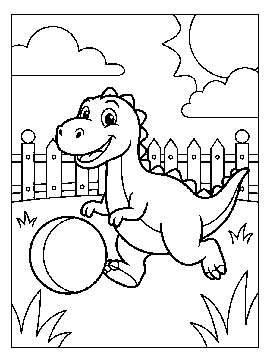 kleurplaat dinosaurus — met een bal