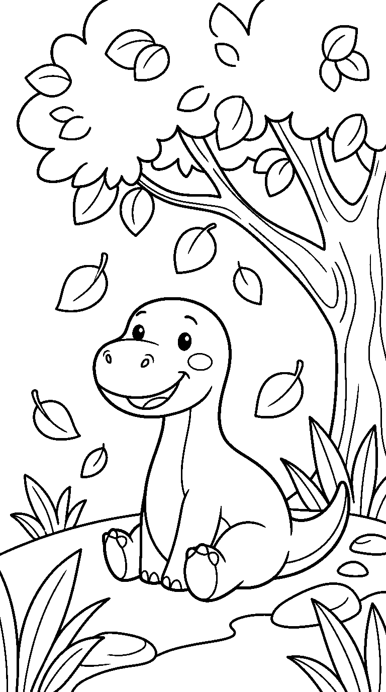 kleurplaat dinosaurus — onder de boom