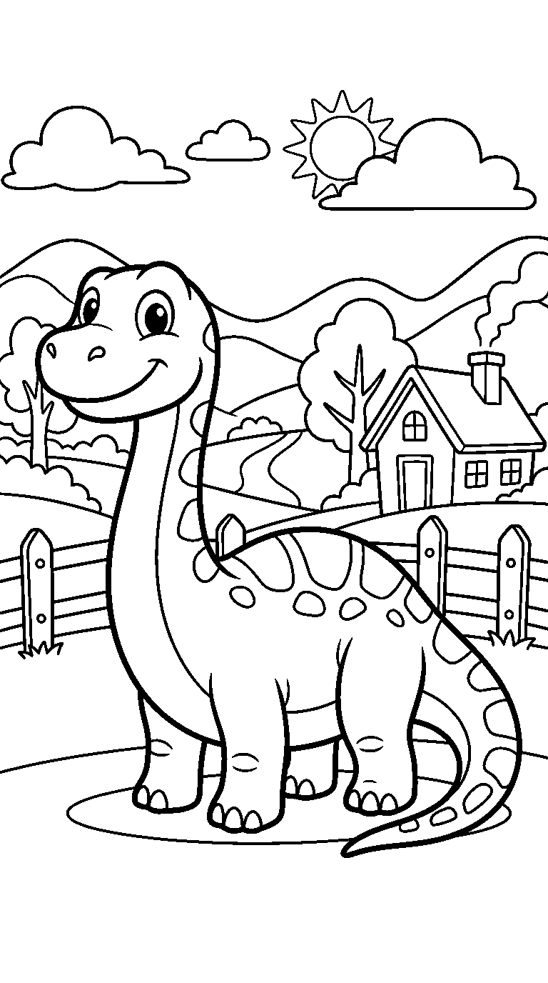 kleurplaat dinosaurus — in het landschap