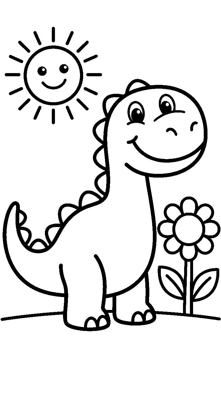 kleurplaat dinosaurus — in de tuin
