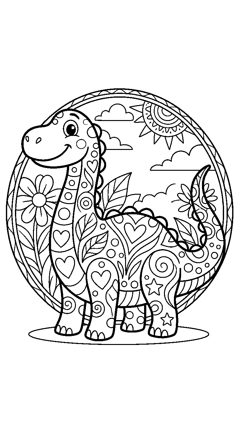 kleurplaat dinosaurus — met versiering