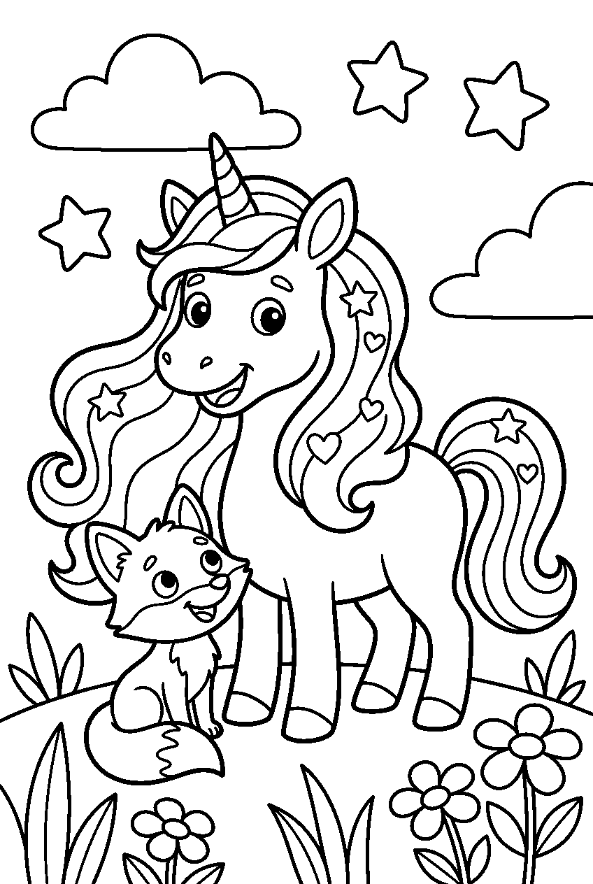 kleurplaat eenhoorn — met een diertje