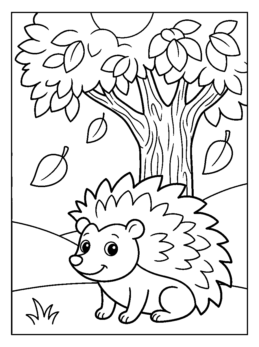 kleurplaat egel — onder de boom
