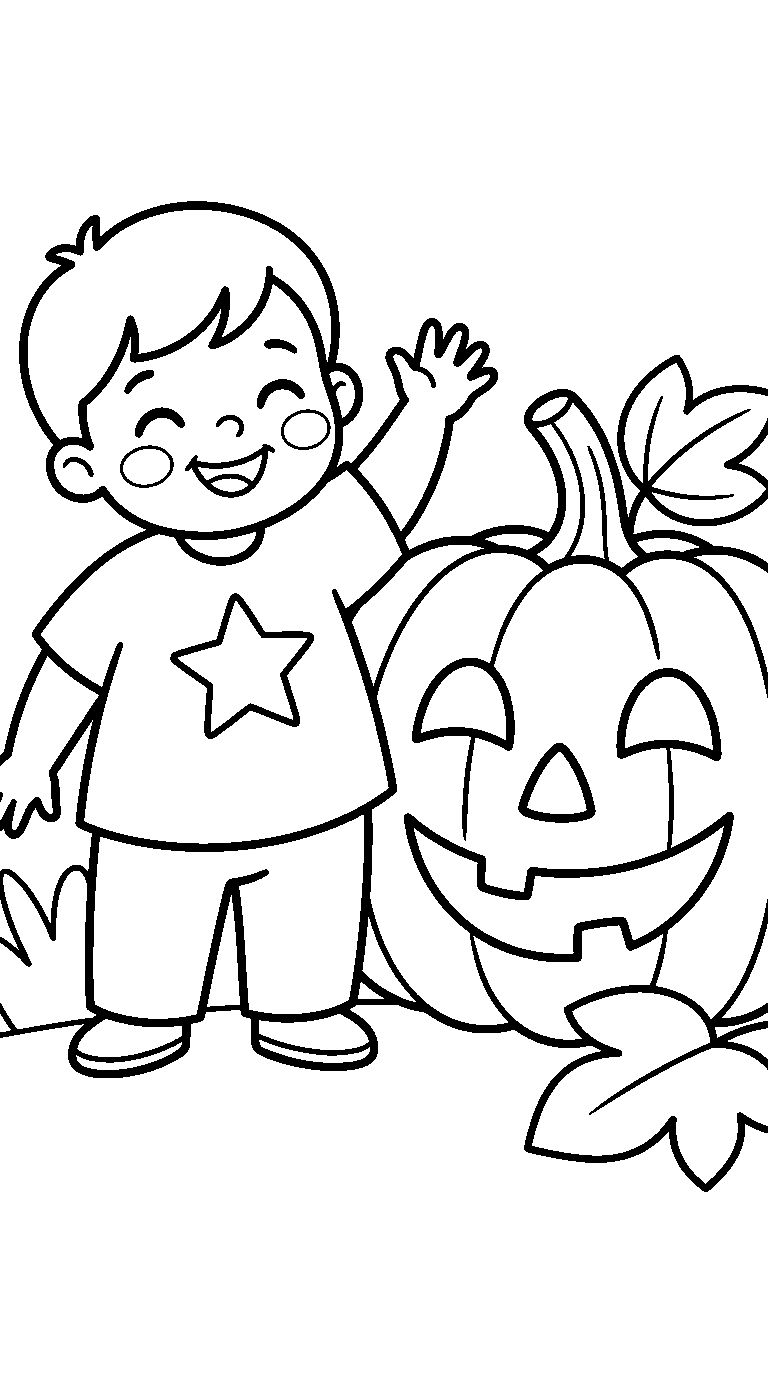 kleurplaat halloween — met een kind erbij