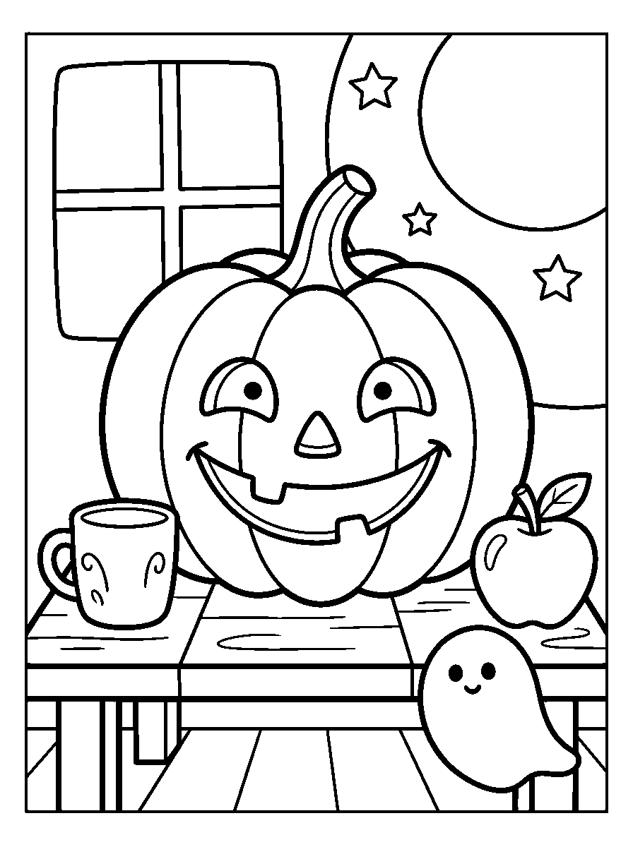 kleurplaat halloween — op tafel