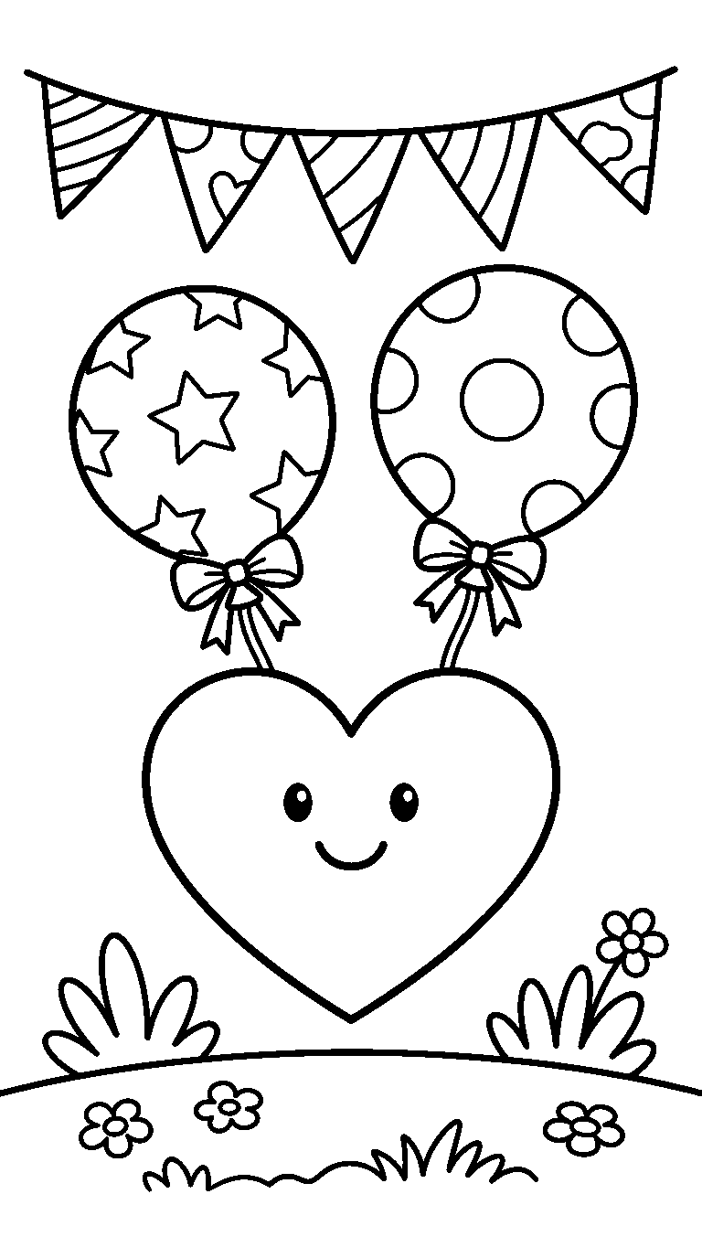 kleurplaat hart — met ballonnen