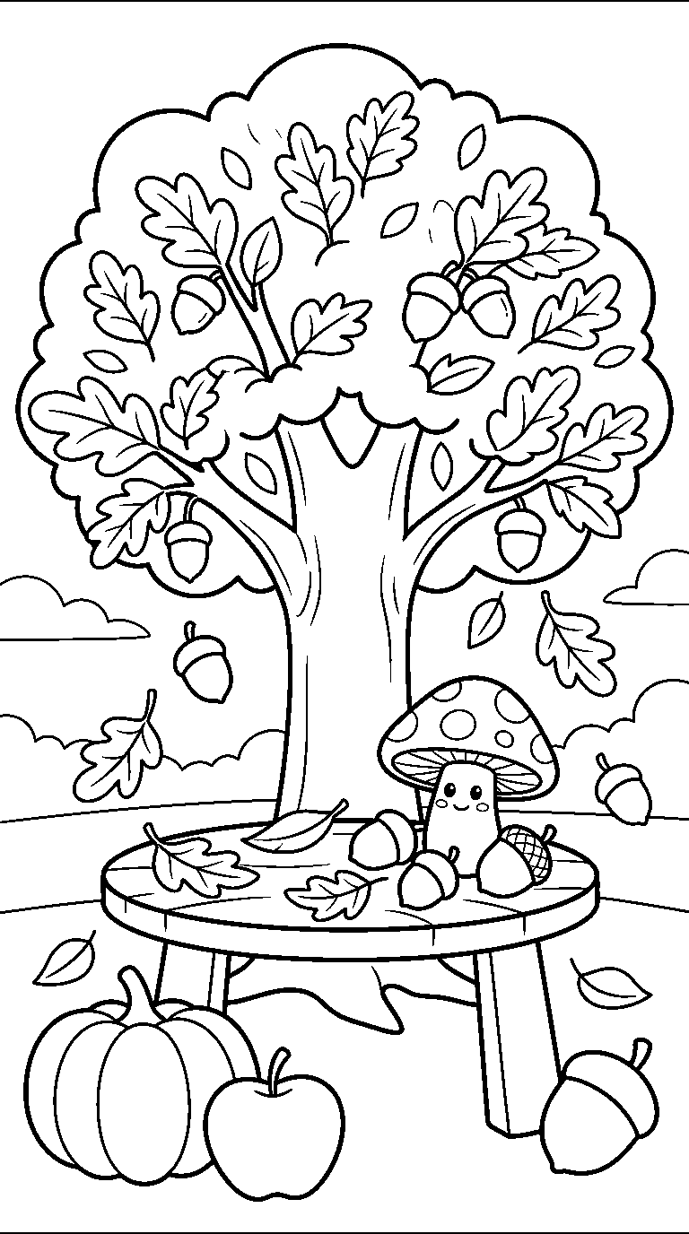 kleurplaat herfst — op tafel
