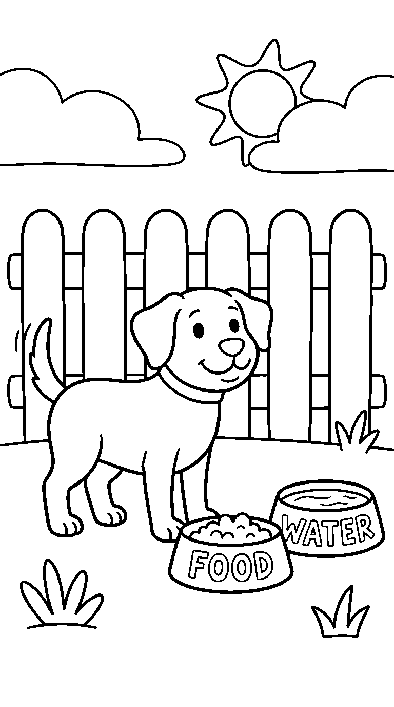 kleurplaat hond — bij het bakje
