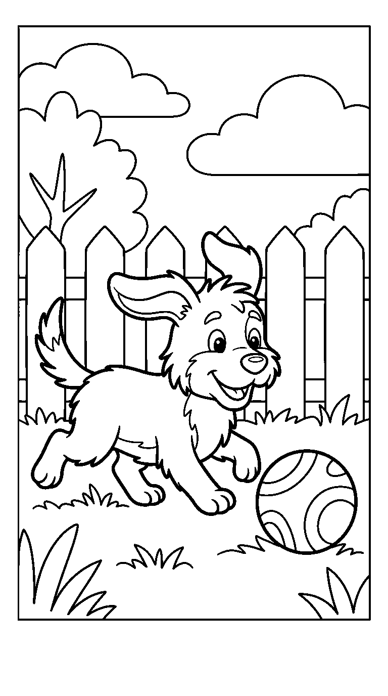kleurplaat hond — met een bal
