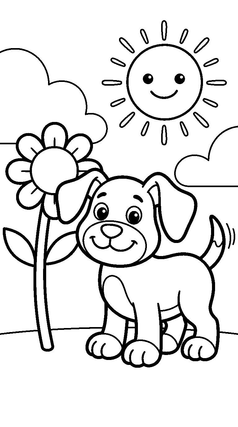 kleurplaat hond — in de tuin