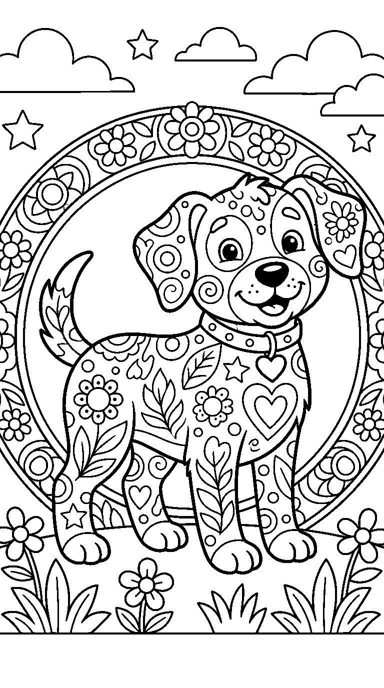 kleurplaat hond — met versiering