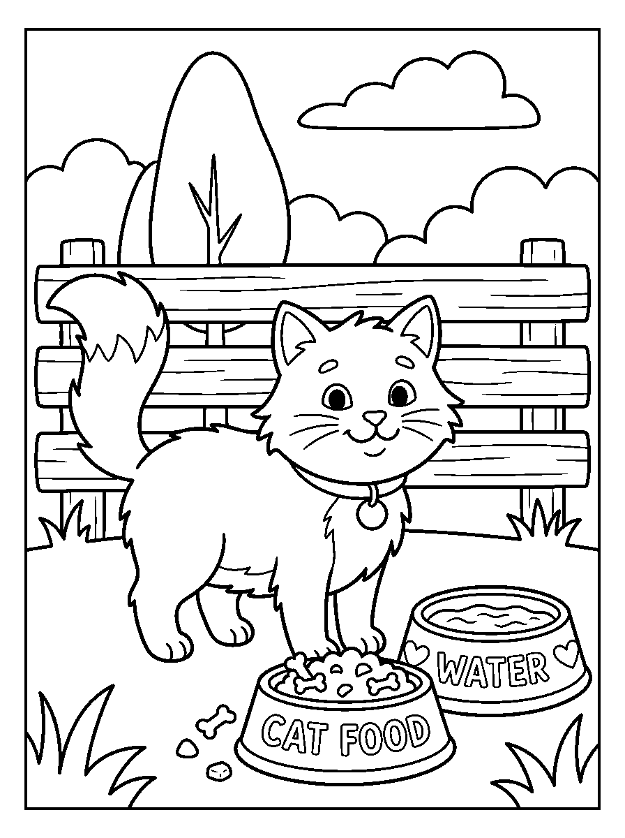 kleurplaat kat — bij het bakje