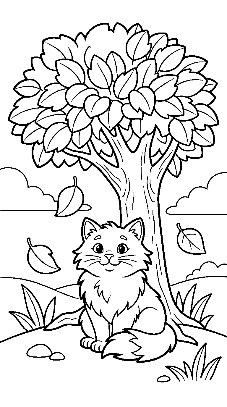 kleurplaat kat — onder de boom