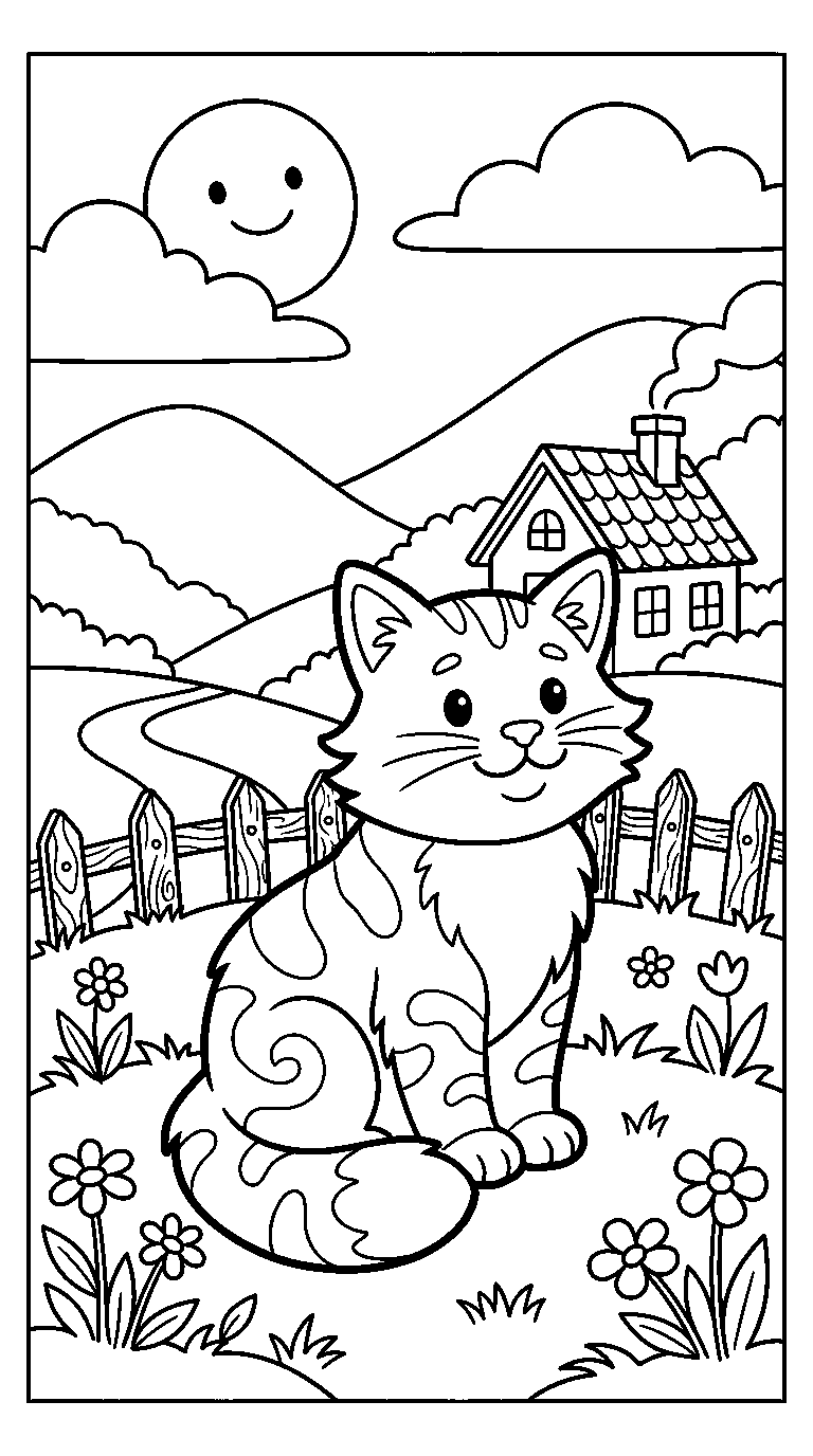 kleurplaat kat — in het landschap