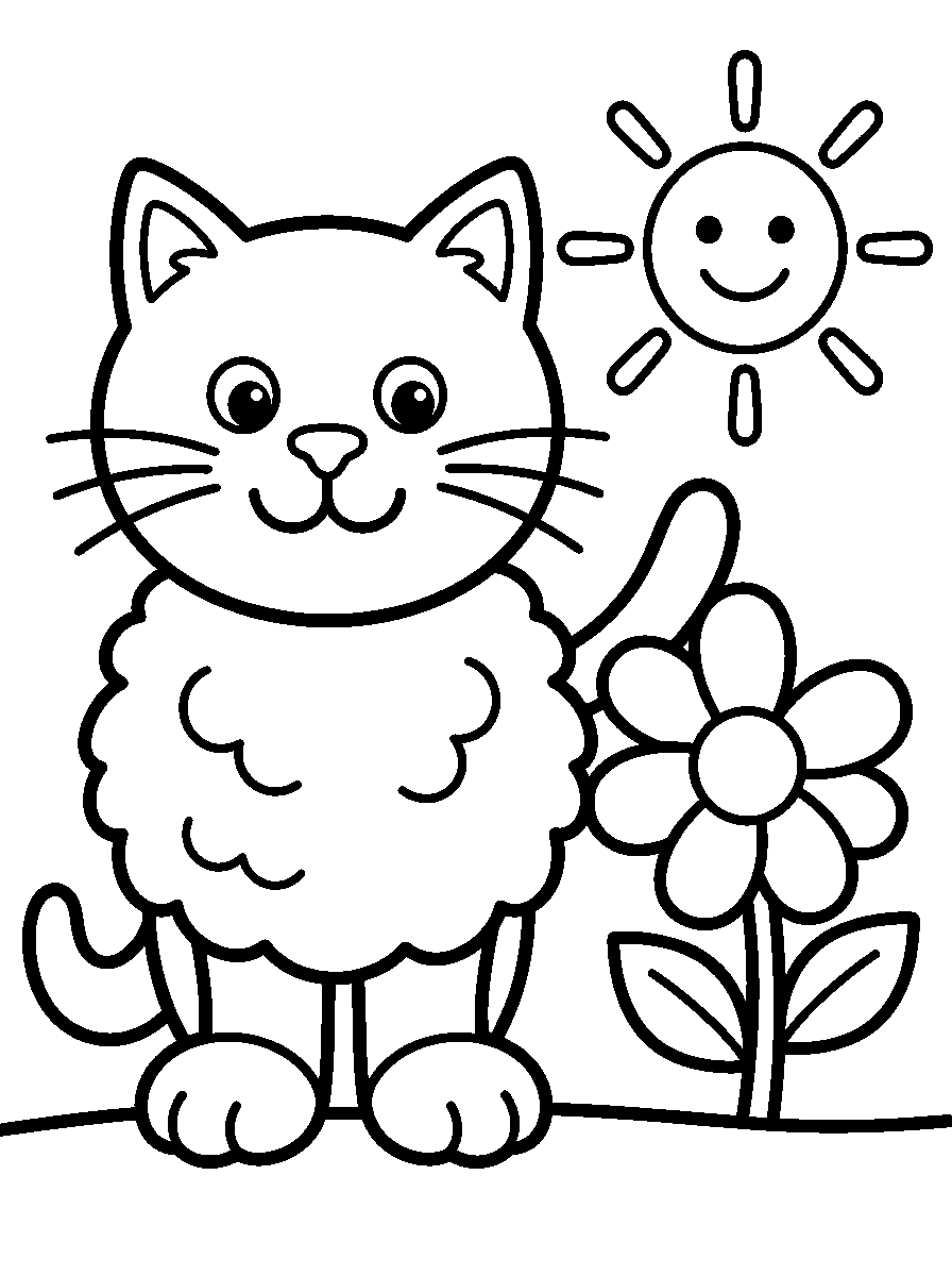 kleurplaat kat — in de tuin