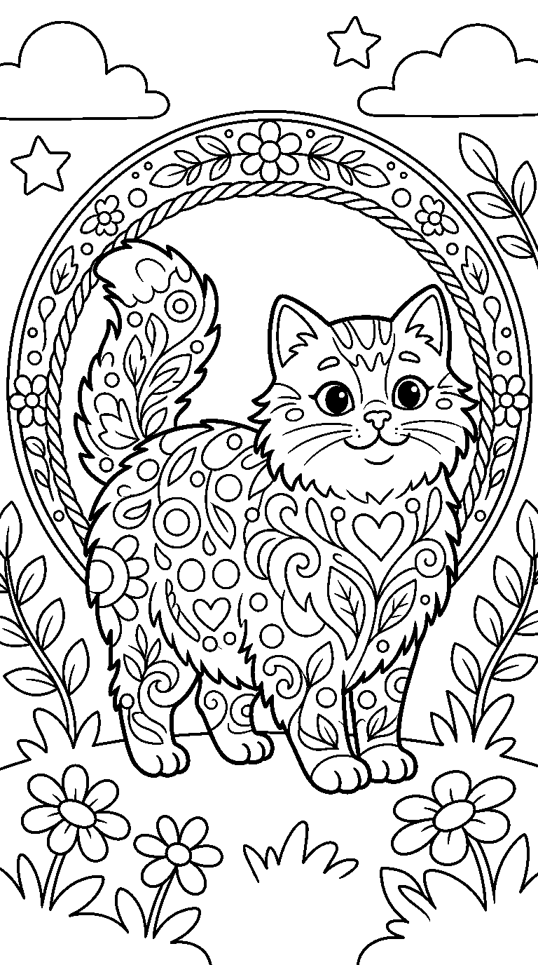 kleurplaat kat — met versiering