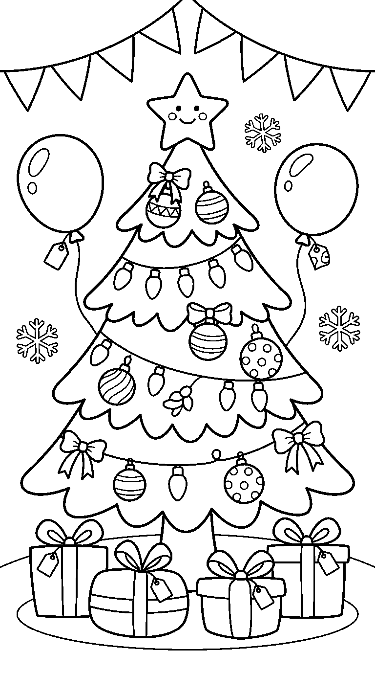 kleurplaat kerst — met ballonnen