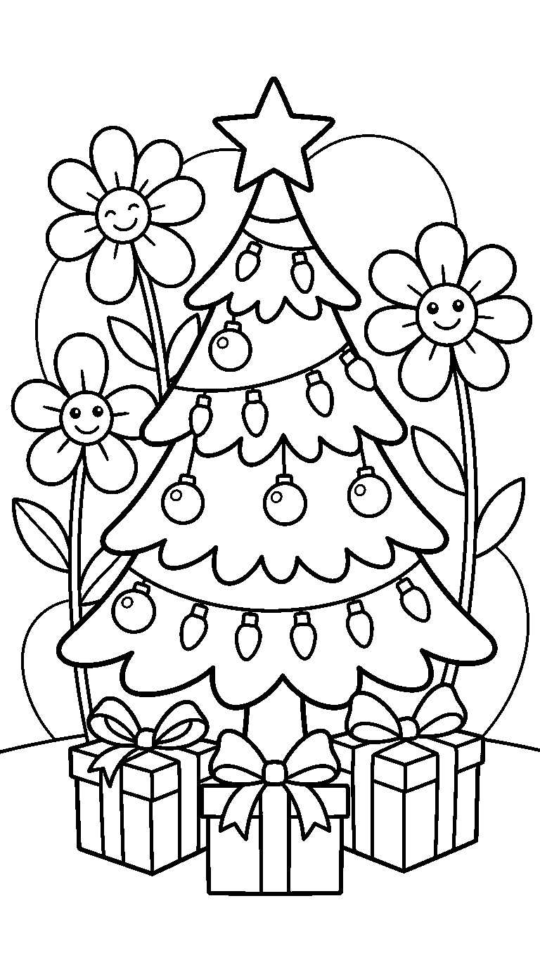 kleurplaat kerst — tussen de bloemen