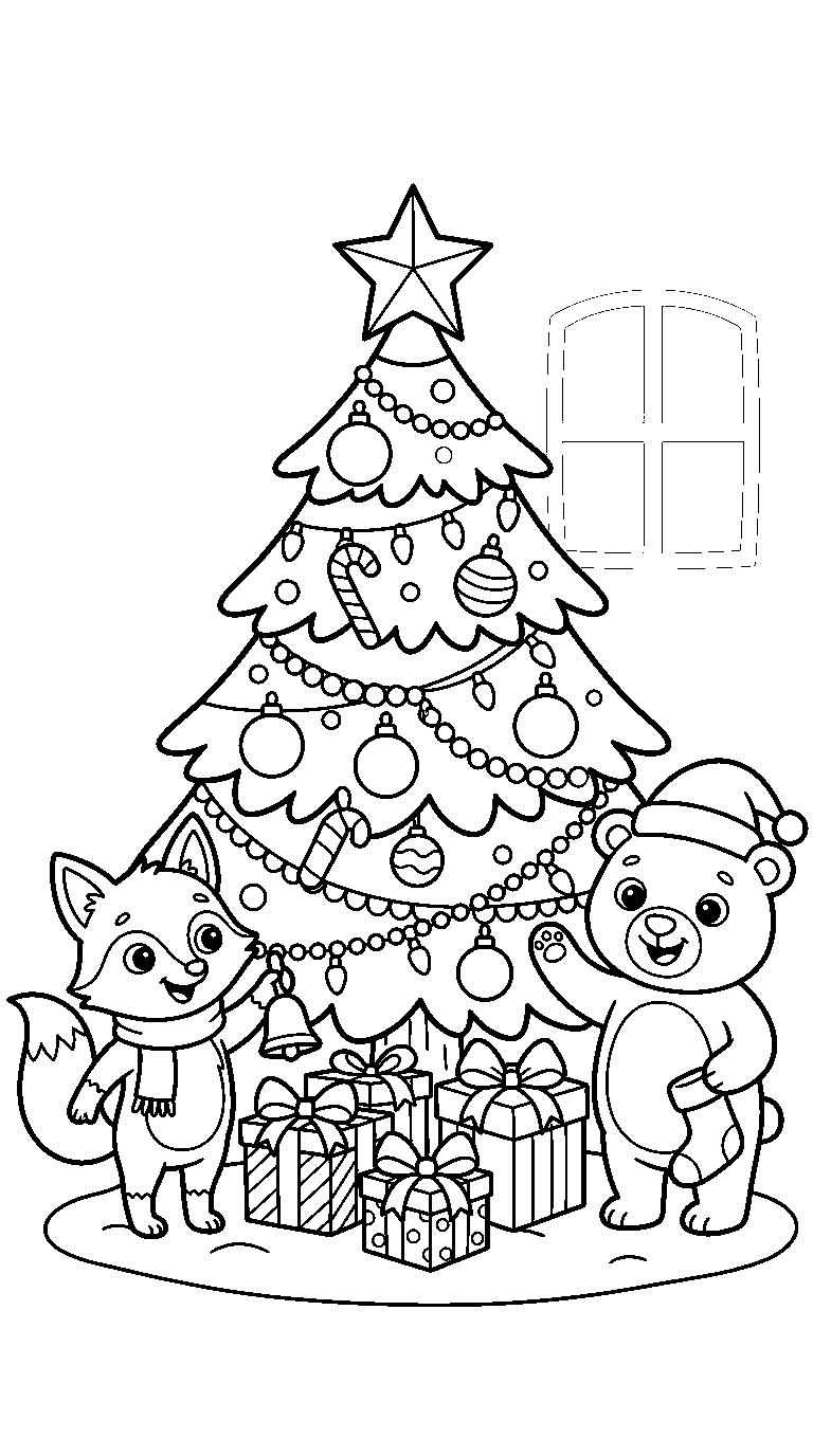 kleurplaat kerst — met twee diertjes