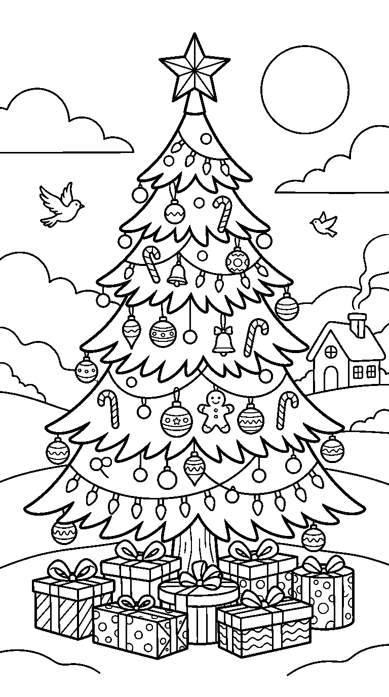 kleurplaat kerst — in het landschap
