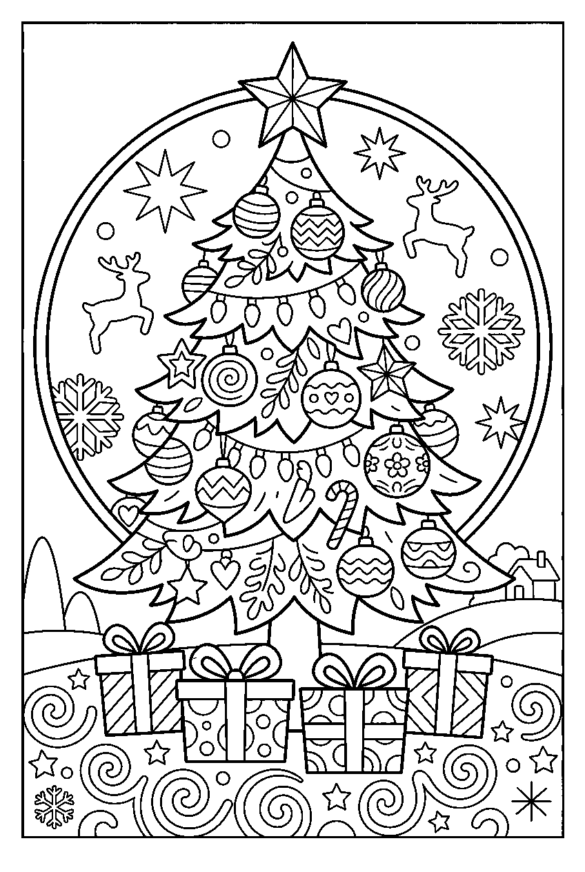 kleurplaat kerst — met versiering