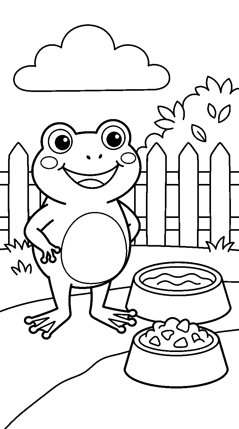 kleurplaat kikker — bij het bakje