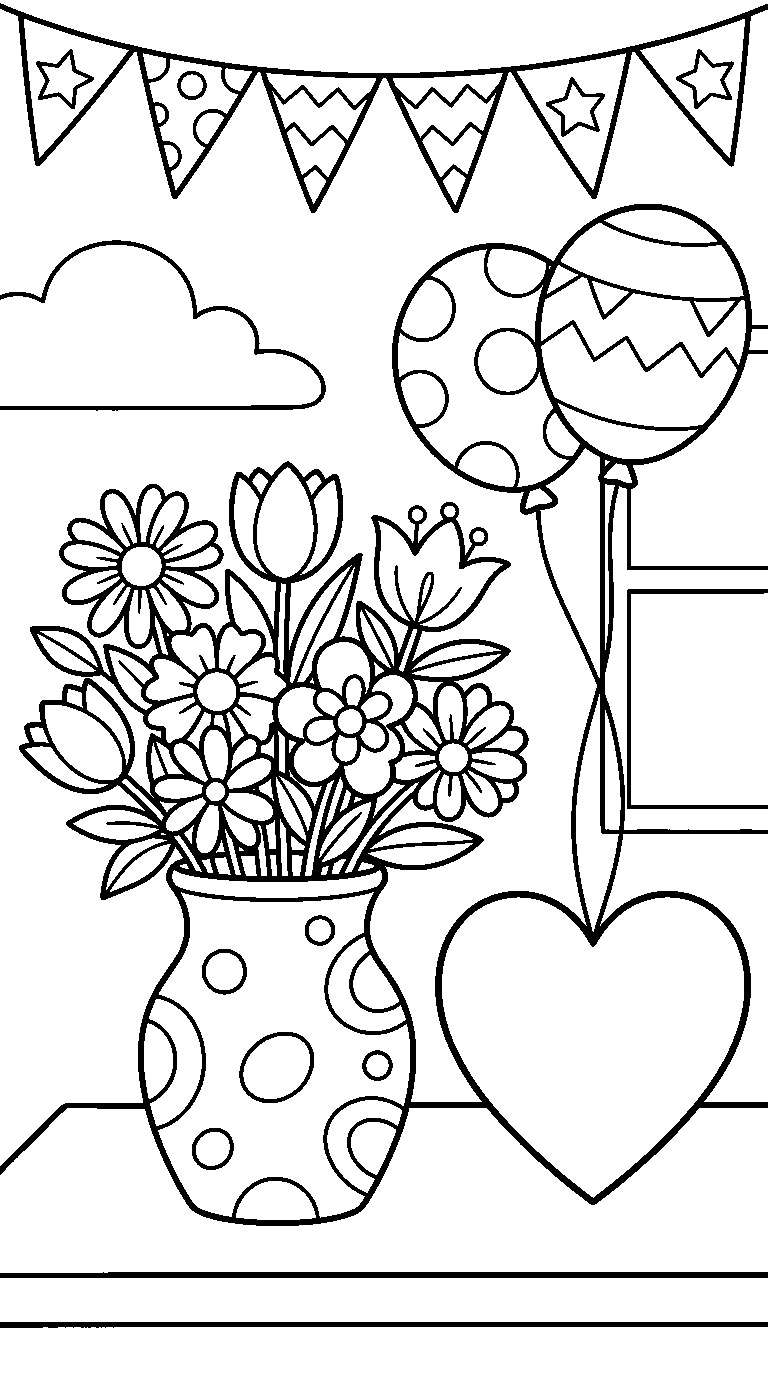 kleurplaat moederdag — met ballonnen