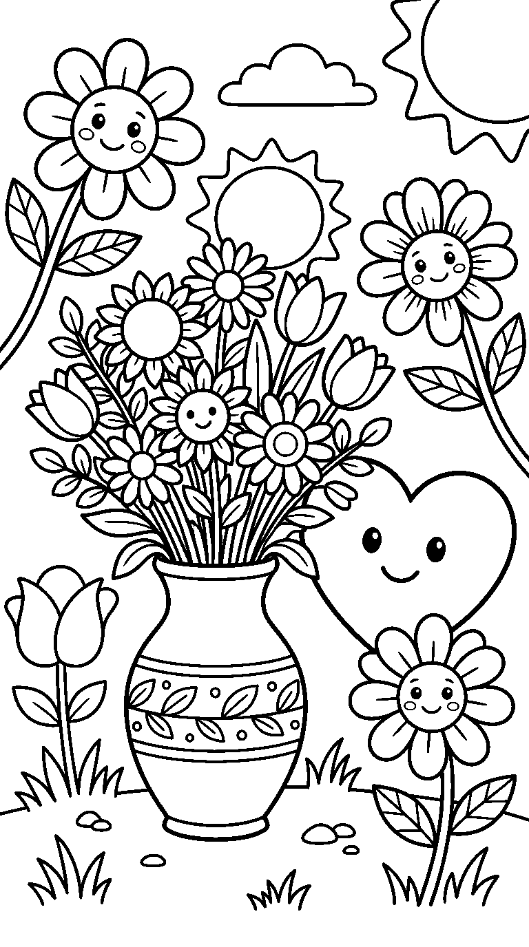 kleurplaat moederdag — tussen de bloemen