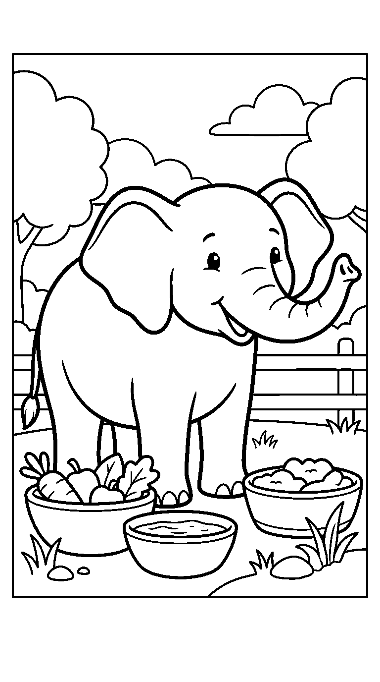 kleurplaat olifant — bij het bakje