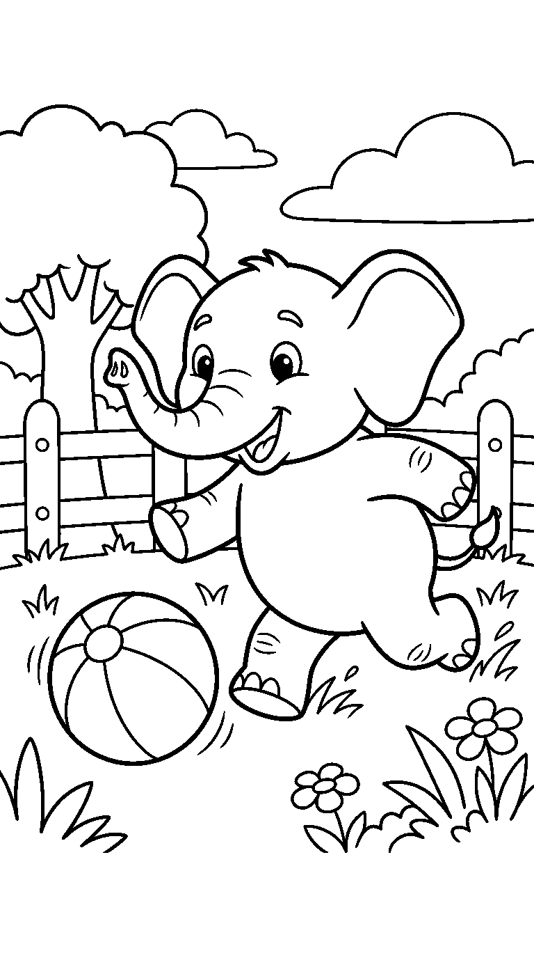 kleurplaat olifant — met een bal