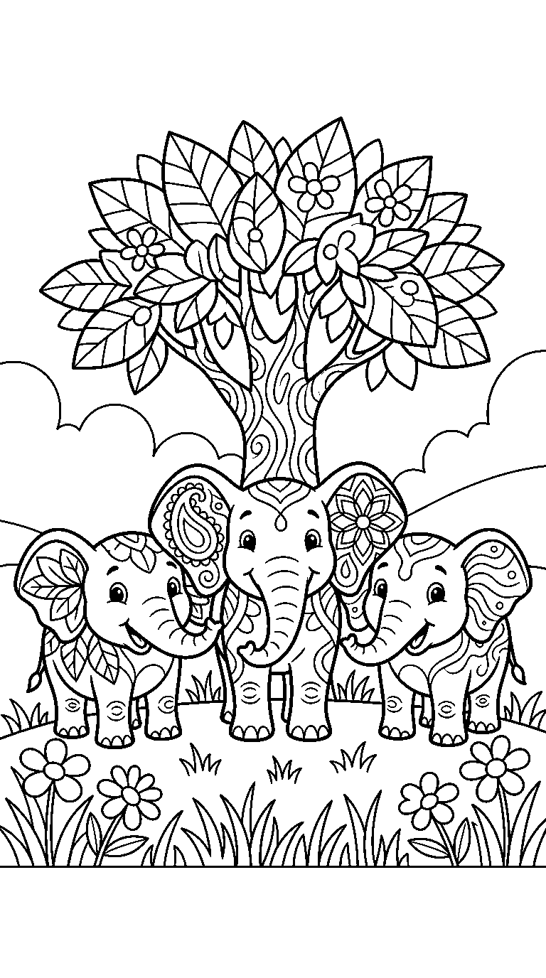 kleurplaat olifant — met z'n drieën