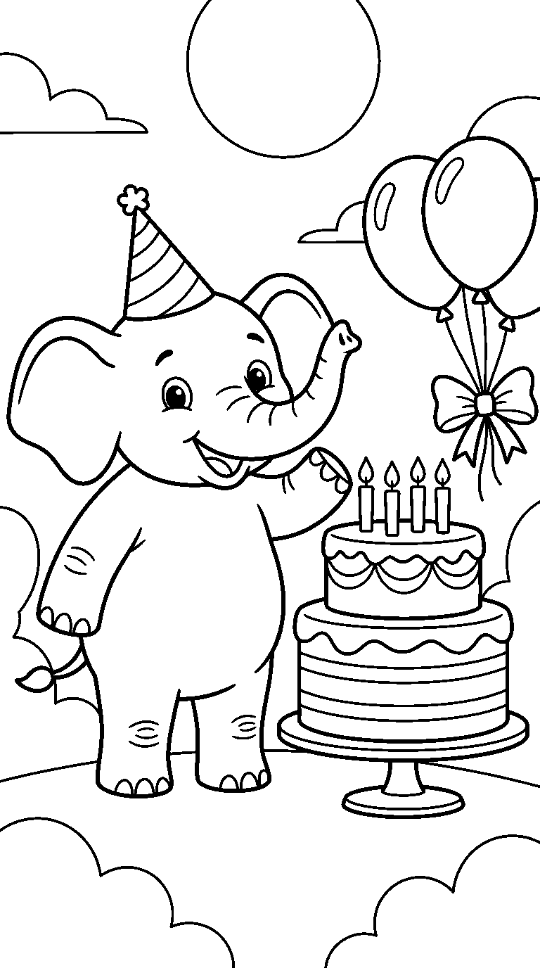 kleurplaat olifant — met een feesthoedje
