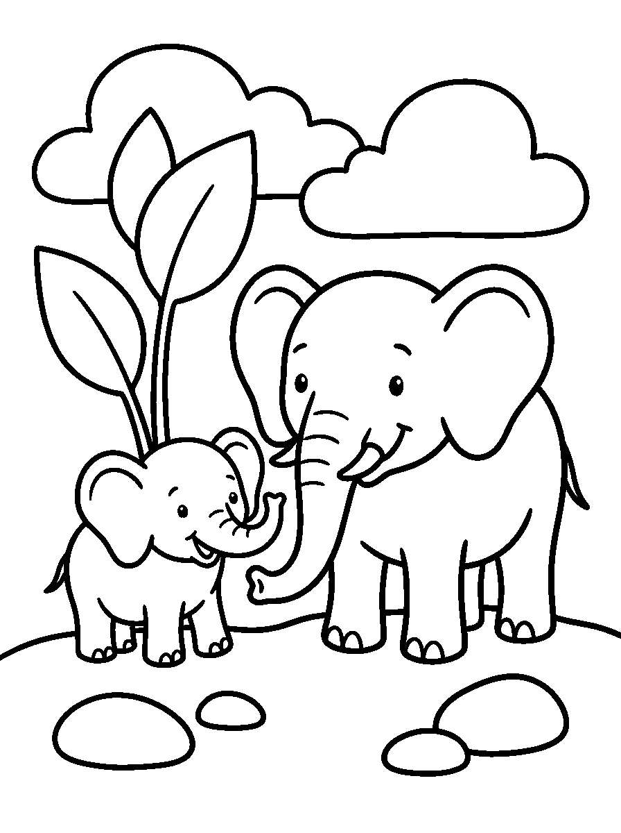 kleurplaat olifant — met een jong