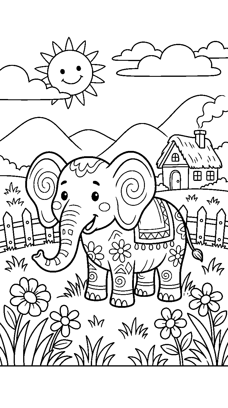 kleurplaat olifant — in het landschap
