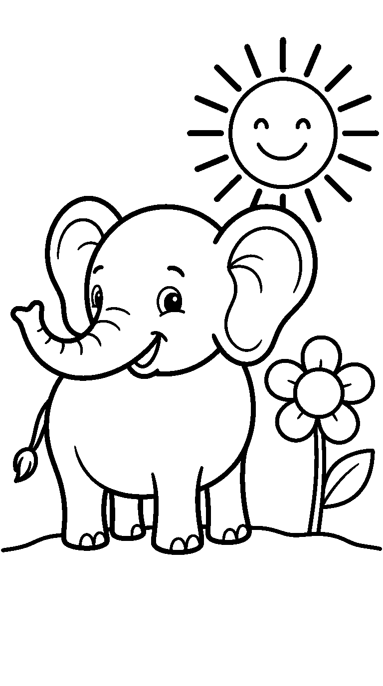 kleurplaat olifant — in de tuin
